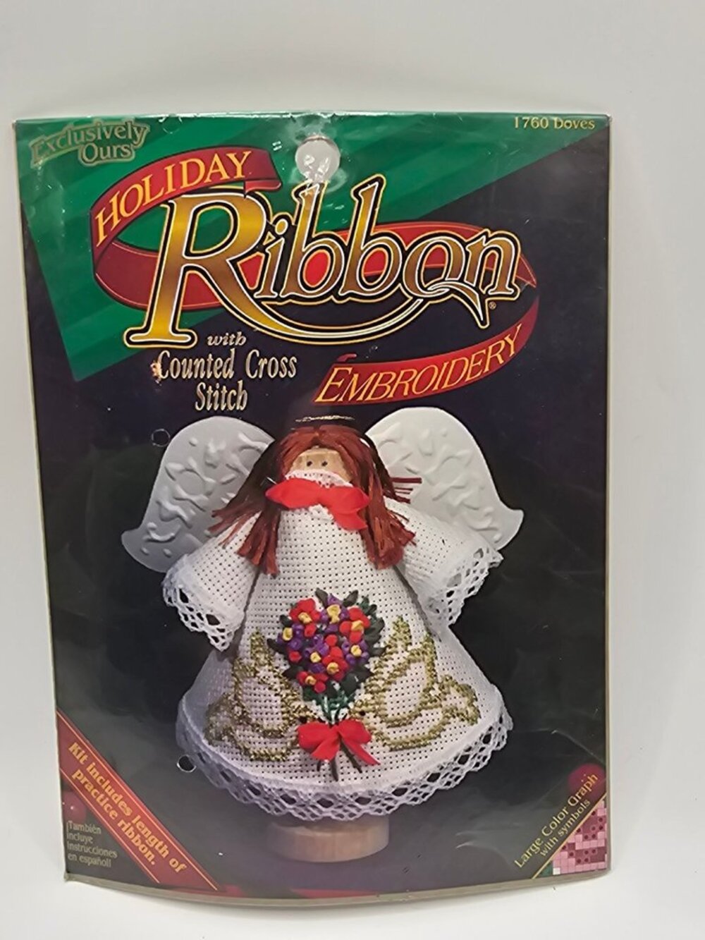 Holiday Ribbon Angel Counted Cross Stitch Embroidery Kit With Lace Trim & Instru